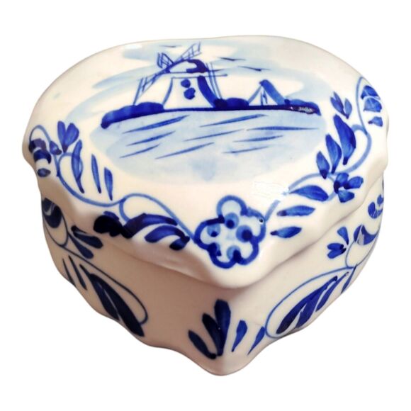 Handpainted Delft Blue D.A.I.C. China Condiment Server with Lid. Floral 3.5" - Picture 1 of 8